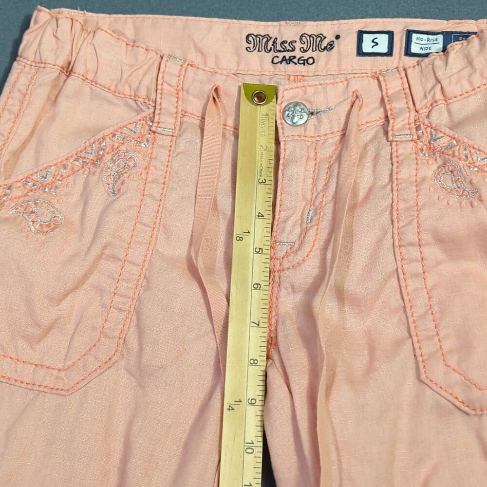 Miss Me Pant's Women's S Pink Linen Mid Rise Wide Cargo Flap Pocket - Picture 8 of 14